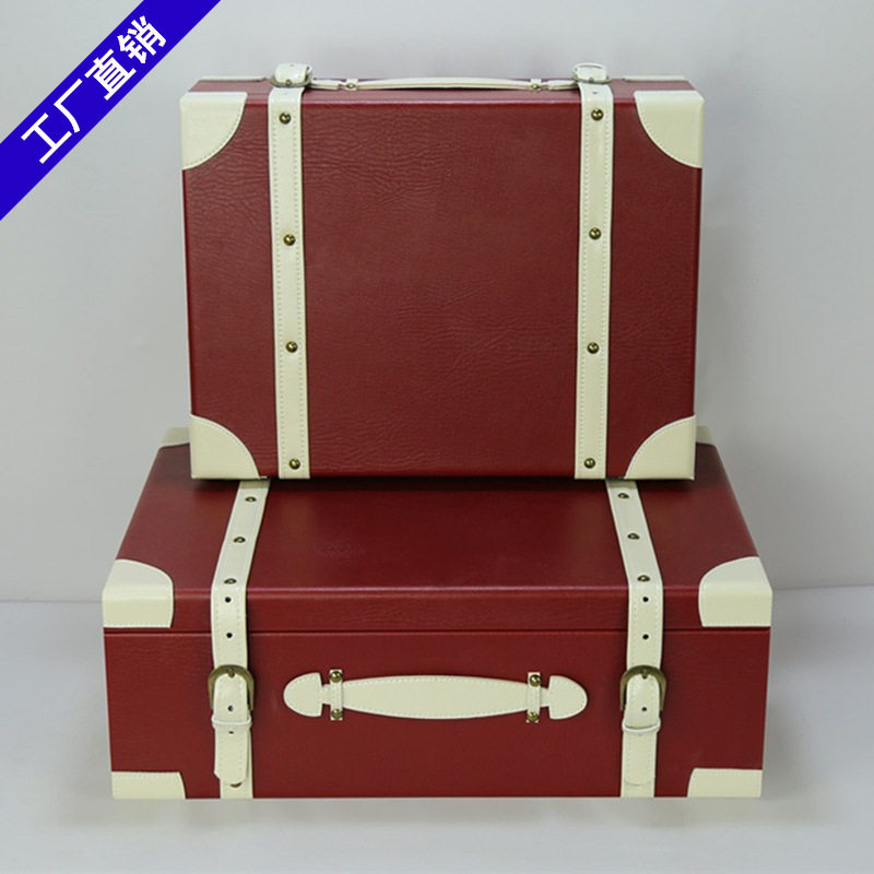 新中式样板房软装红色皮质手提箱卧室衣柜装饰手提箱摆饰箱子摆件