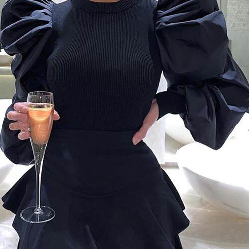 Hirigin OL Women Ladies Long Puff Sleeve Blouse Spring Fall