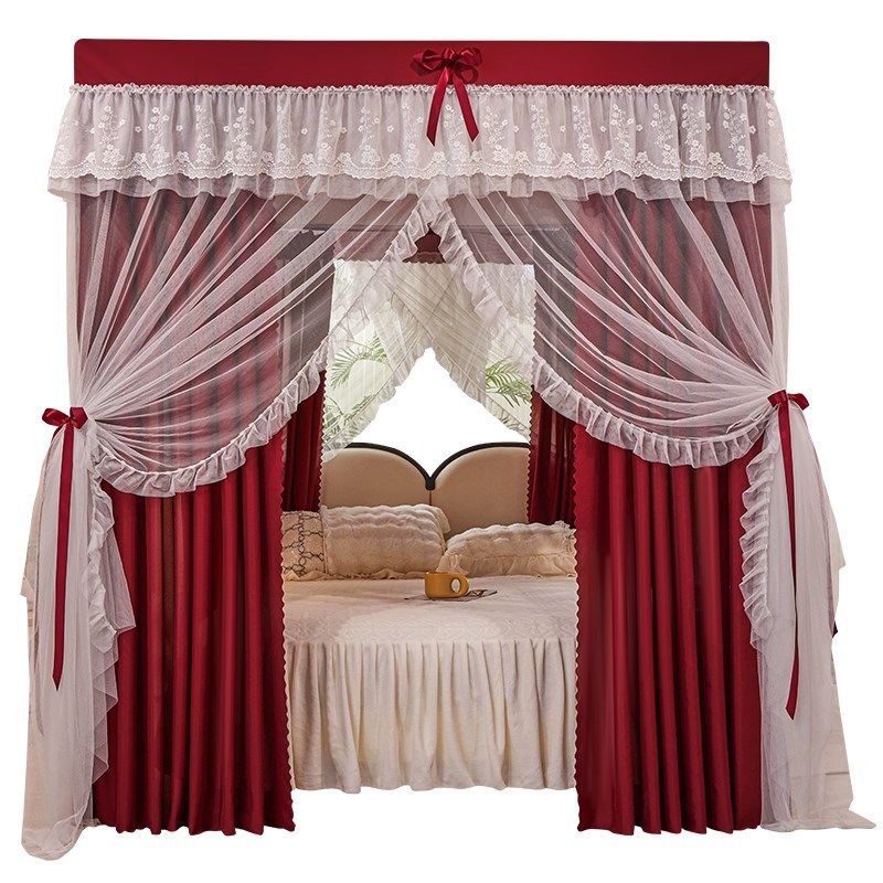 遮光床帘蚊帐层一体式家用卧室202新款落地床幔带防尘顶遮挡帘