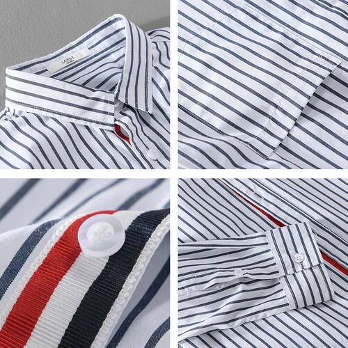 Spring Autumn Mens Clothes Striped Lapel Casual Loose Cotto