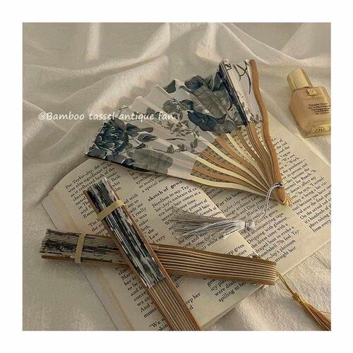 Folding Circular Fan Floral Pattern Folding Hand Fan Bamboo