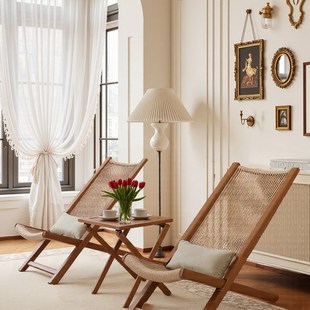 晒太阳小躺椅阳台家用休闲椅懒人折叠靠背藤椅子茶桌椅三件
