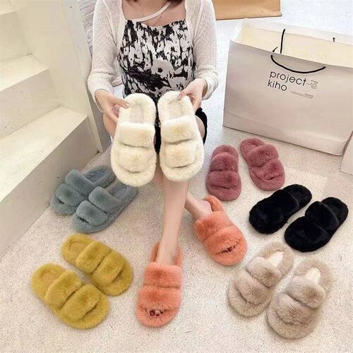 Size 35-42 Women Winter House Furry Slippers Women Cross Flu