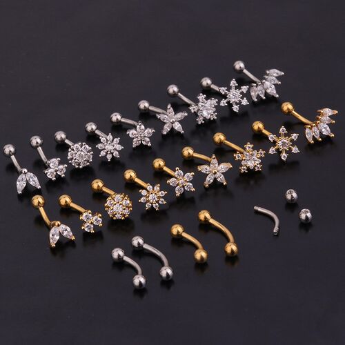 1PC 16G New Flower Stainless Steel IBall Eyebrow Piercing Cu