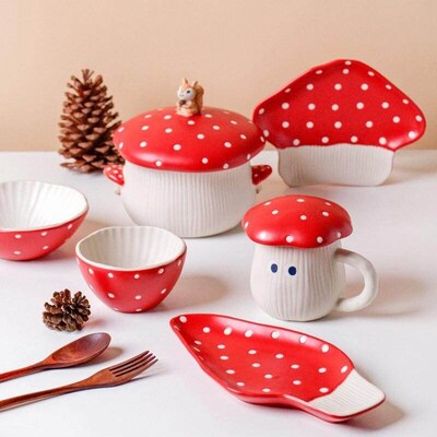 Nordic Style High Color Ceramic Red Mushroom Tableware Cup D