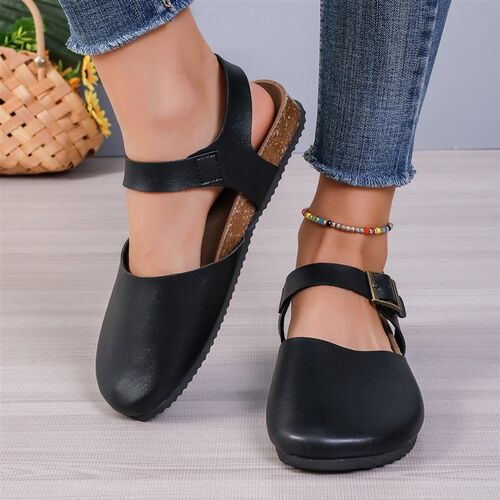 Softwood Clogs for Women Round Head Flat Buckle Sandals Euro