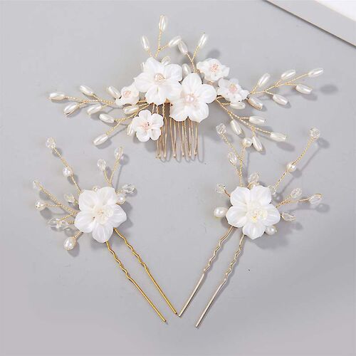 White Flower Pearls Hair s Wedding Head Comb Hairpins Hair C