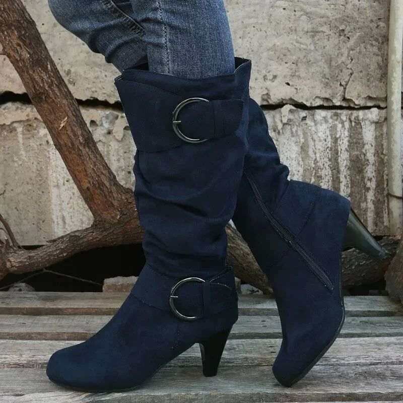 2023Winter Fashion Shoes for Women Side Zip Womens Mid-Calf