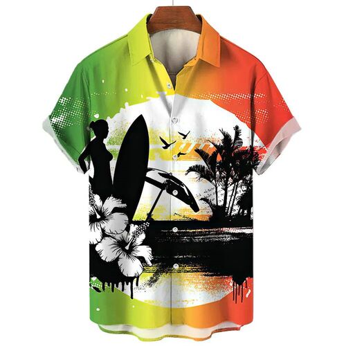Hawaiian Surfing Shirt For Men 2023 New Mens Short Sleeve S
