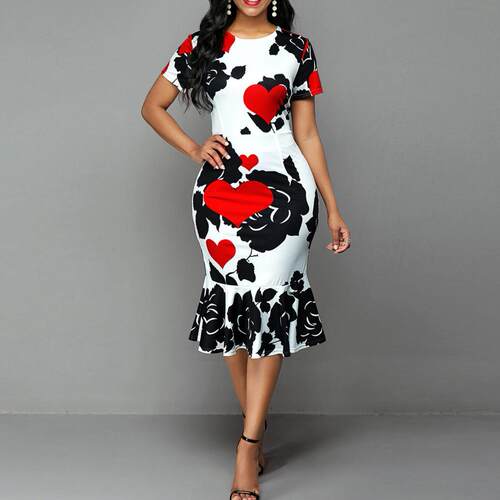 XL Elegant Sexy Formal Bodycon Dress Printed Ruffles Women