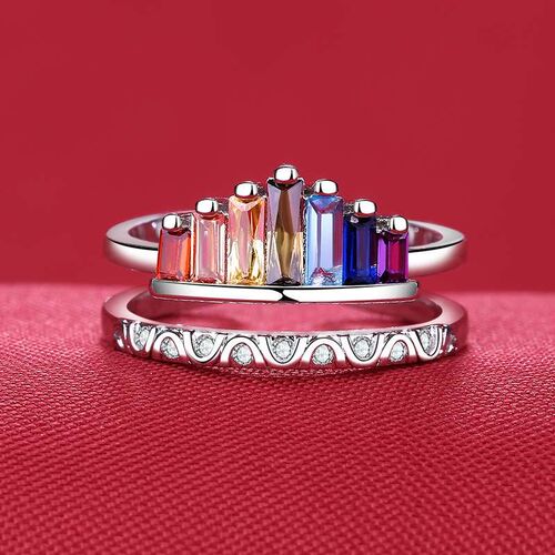 Zircon Rainbow Crown Ring Womens Fashion Color Diamond Open