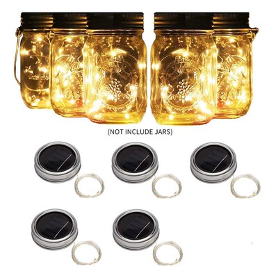 5pcs Solar Mason Jar Lights Solar Powered 20 LED Beads Fairy