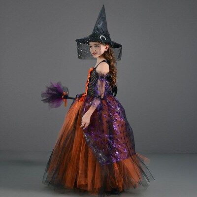 Kids Halloween Witch Cosplay Party Costume Witch Dress