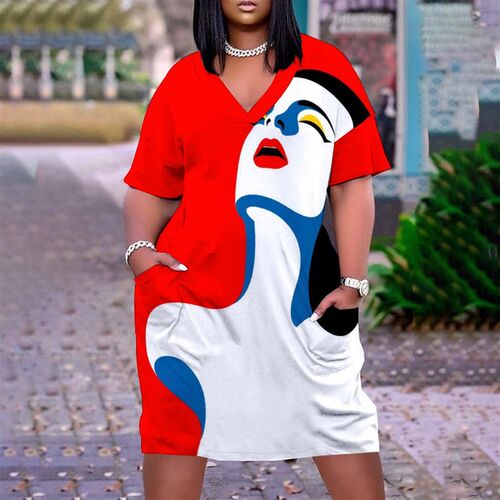 Summer dresses woman  D printed womens clothes V-neck