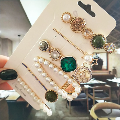 1Set Simulated Pearl Crystal Hair Clip For Women Korean Fash