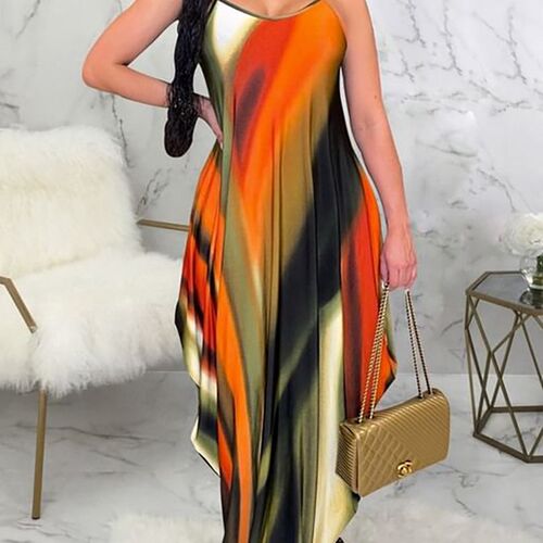 Dress Women Elegant Spaghetti Straps V Neck All Over Colors