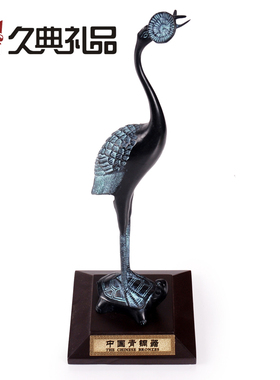 青铜器摆件灵芝鹤龟鹤延年家居工艺品摆设装饰品摆件古典