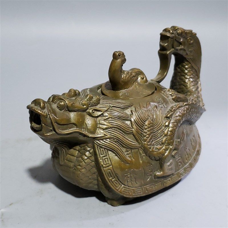 古玩杂项收藏仿古龙龟摆件铜制龙头龟家居办公室装饰品工艺品