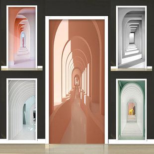 几何体图案门贴纸自粘整张装饰创意木门翻新衣柜卧室房门墙贴画