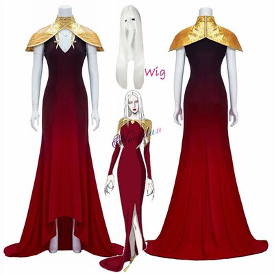 Castlevania Cosplay Carmilla Costume Wig Dress Outfit Red