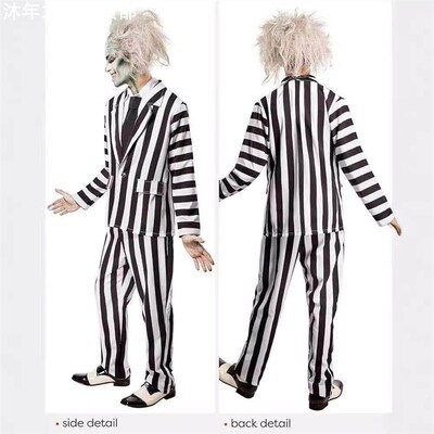 Halloween COS costume striped suit red dress万圣节西装红裙子