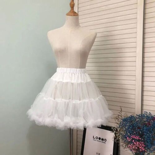 Women Girls Ruffled Short Petticoat Solid White Color Fluffy