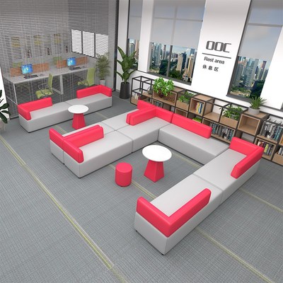 办公室红色沙发银行大堂前台会客接待等候区卡座休息区图书馆大厅