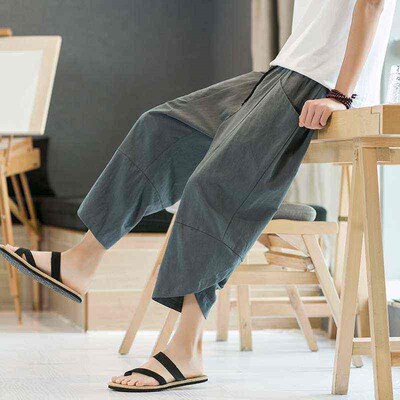 Cotton and Linen Pants Mens Summer Thin Large Size Loose Ca