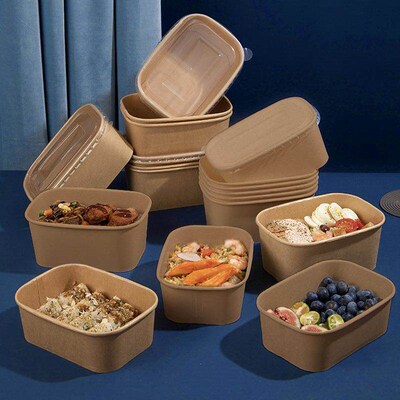 New kraft paper bowl disposable takeaway rectangular rounded