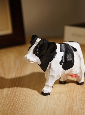 小奶牛手工木雕摆件可爱卡通动物治愈系办公桌面装饰品好物工艺品