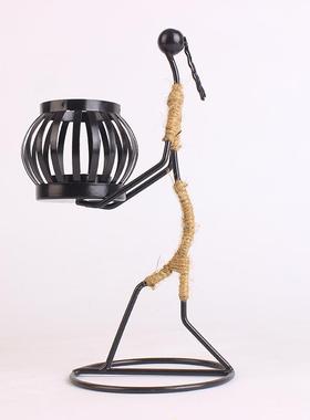 创意铁艺麻绳女孩灯笼烛台家用装饰艺术摆件客厅铁艺工艺品灯笼