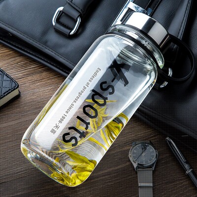 天喜玻璃杯大容量水杯透明带盖茶杯过滤男耐热水瓶便携杯子1000ml