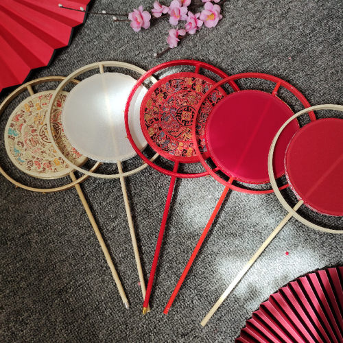 双圈环手工手捧花花束古风中式新娘结婚长柄团扇喜扇DIY扇面材料