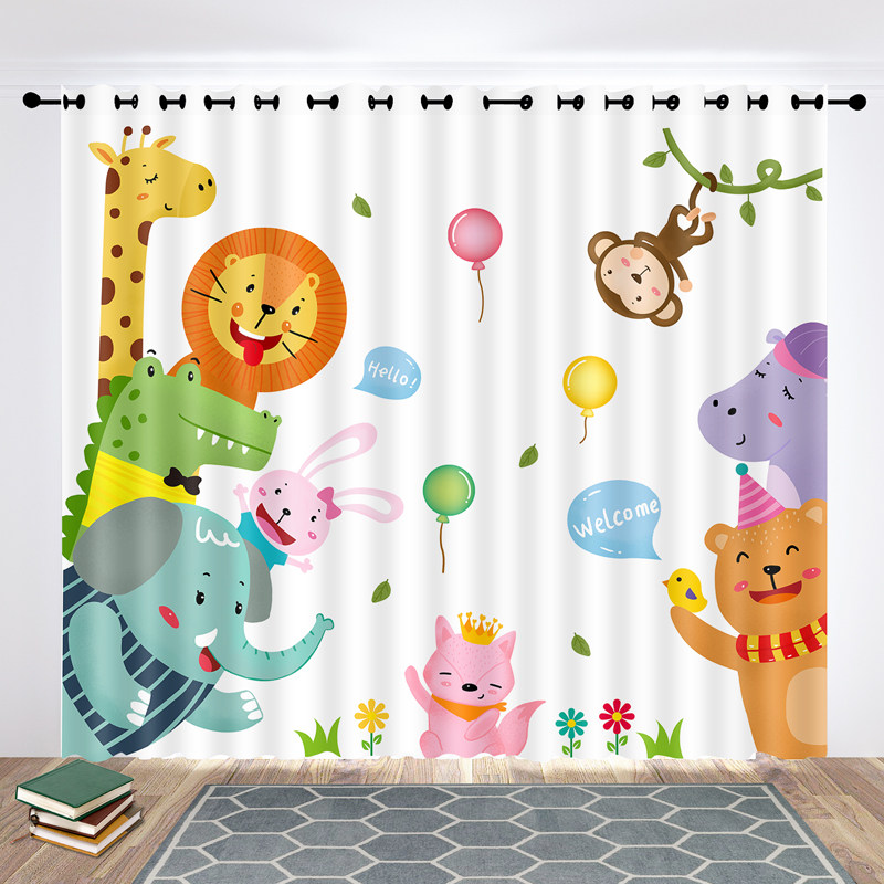 儿童房窗帘男孩卧室客厅可爱卡通图案全遮光2021年新款免打孔安装