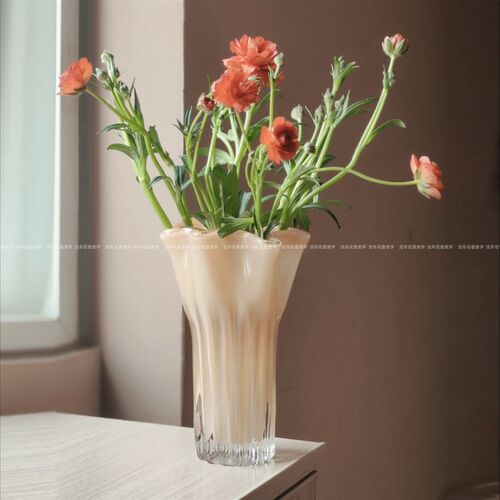 奶橙色珠光小巧自由白菜造型手工玻璃花瓶水养插花器家居装饰摆件