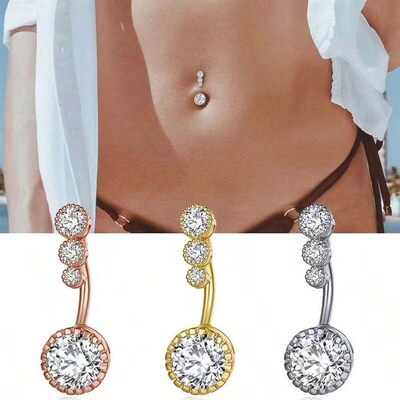 Suns Simple Glossy Zirconium Inlaid Belly Button Ring Set in