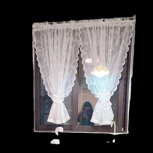 小窗户纱帘洛可可隔断防蚊门免打孔白色蕾丝飘窗女生背景梦幻窗帘