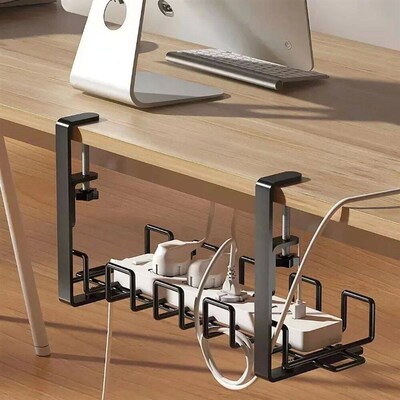 1pc Under Table Storage Rack Metal Cable Management Tray Hom