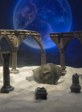 冬官手作 水泥鱼缸造景摆件装饰品苔藓盆微景观废墟建筑物景观石