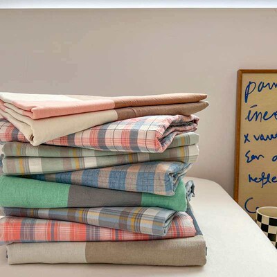 Class A Washed Cotton Plaid Bed Sheet Bed Cover Single Piece