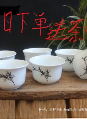 茶杯陶瓷 功夫茶具亚光品茗杯茶碗杯子小杯单杯主人杯 白色青花瓷