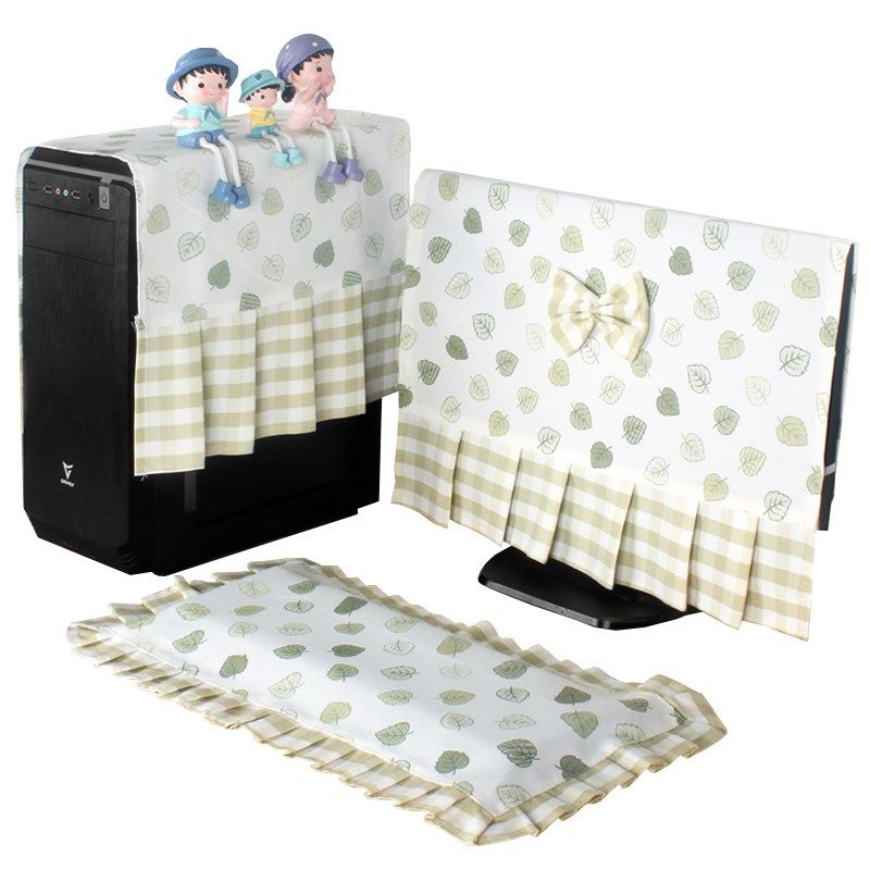 电脑防尘罩台式盖布显示器键盘主机箱全包田园风三件保护定制