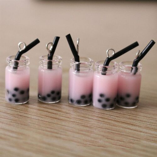 10 Pcs 28*10mm Resin Pearl Milk Tea Charms Milk Tea bottle P