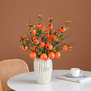 仿真石榴插花干枝假花客厅装饰品花瓶电视柜旁边落地花餐桌摆设花