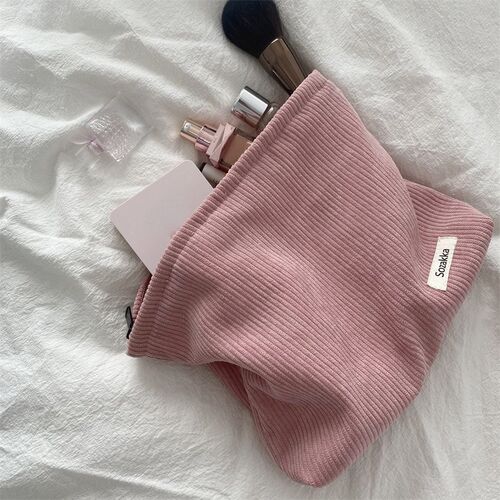 Corduroy Travel Cosmetic Bag Portable Makeup Storage Bag Pur