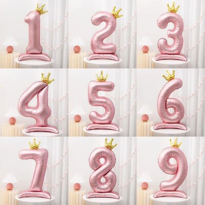 42inch Crown Decor Pink Aluminum Foil Digital Balloon Number