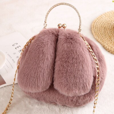 Faux Fur Rabbit Ears Plush Kawaii Round Bag Shoulder Crossbo