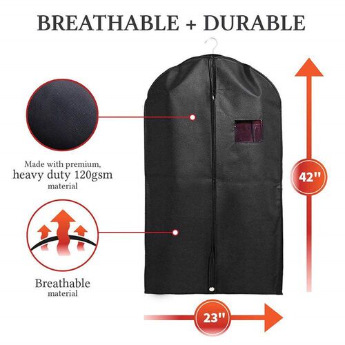 1/3/5 Pcs Black Garment Bag Covers Hanging Suit Bag Covers F