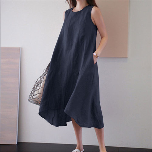 Women Dress Summer  O Neck Sleeveless Loose Tank Dress