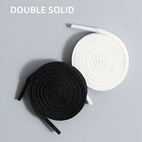 1 Pair Black White Shoe Lace Flat Double Woven Anti-lip Poly